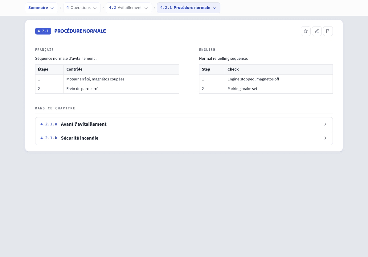 Dokenn EFB reader showing a bilingual operational procedure
